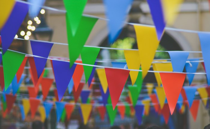 Colorful Bunting Flags Hanging Outdoors