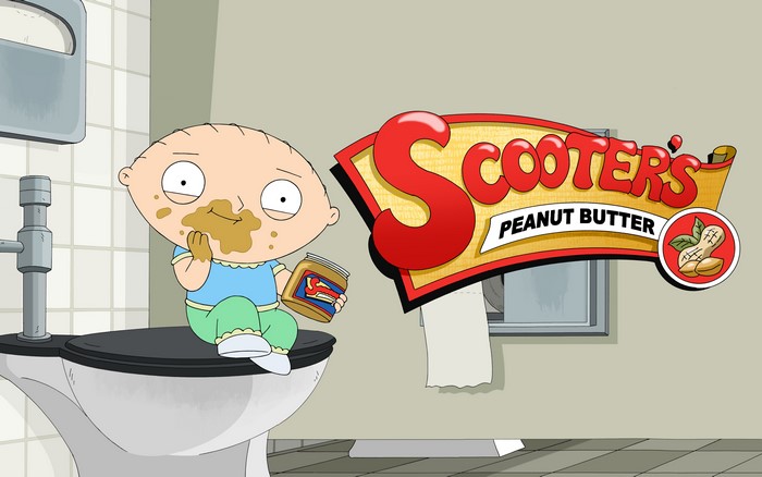 Stewie Griffin from Family Guy with peanut butter