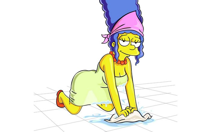 Marge Simpson cleaning the floor