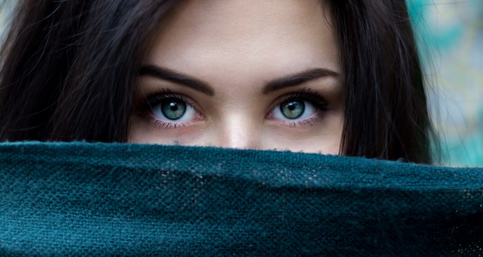 Close-up of Woman’s Blue Eyes with Scarf