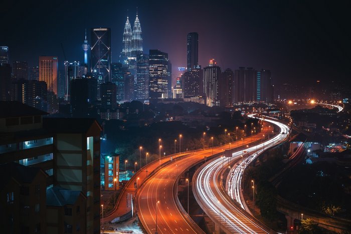 Night view of Kuala Lumpur city with highways