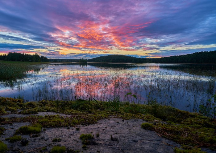 Colorful Sunset Reflection Over a Finnish Lake
