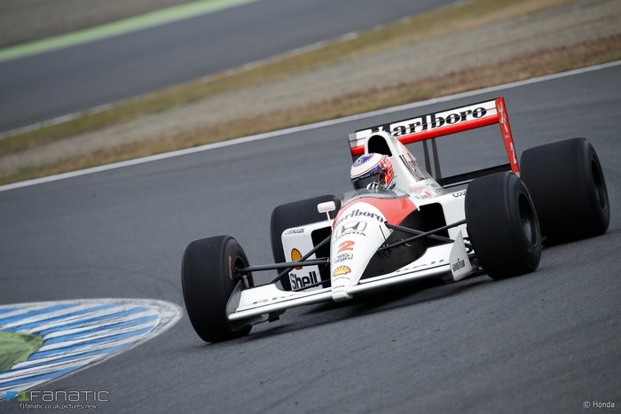 Ayrton Senna's McLaren MP4/6 Honda on track