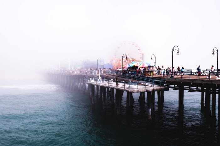 Santa Monica Pier in Fog with Ferris Wheel