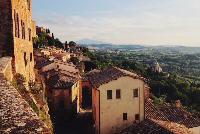 Tuscany Hillside Town with Distant Mountains