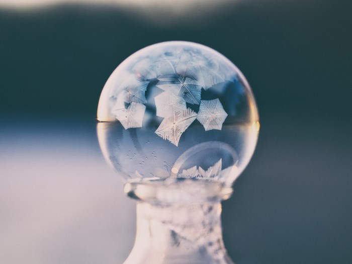 Frozen bubble with ice crystals