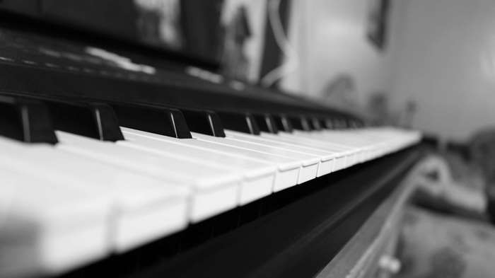 Close up of black and white piano keys