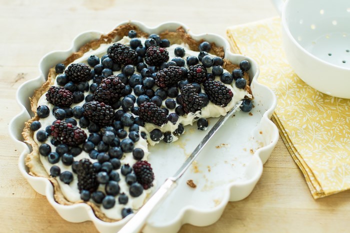 Berry Tart with Cream and Blackberries