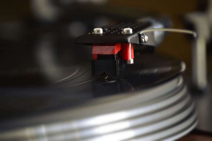 Turntable needle on a vinyl record