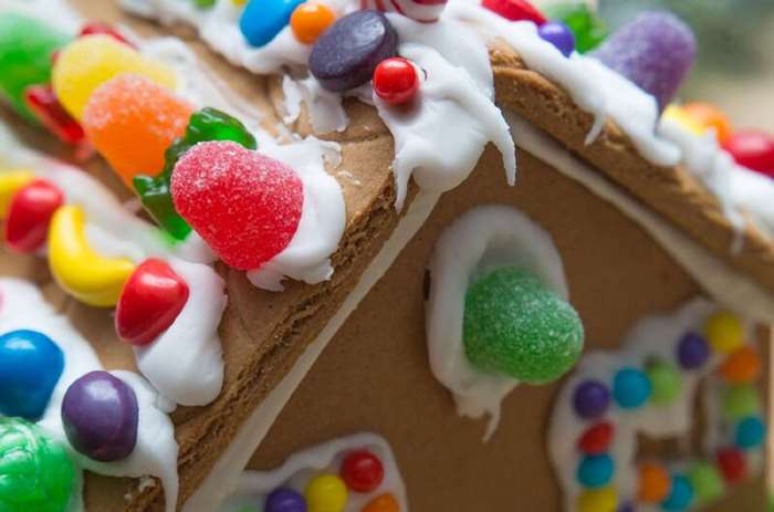 Decorated Gingerbread House with Colorful Candies