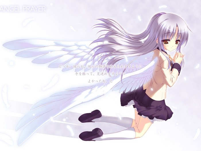 Angel Beats! Kanade Tachibana praying with wings