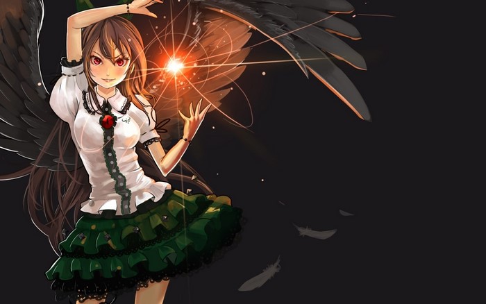 Girl with black wings and magic fire
