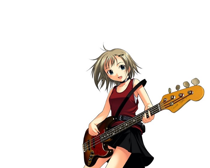 Anime girl playing a bass guitar