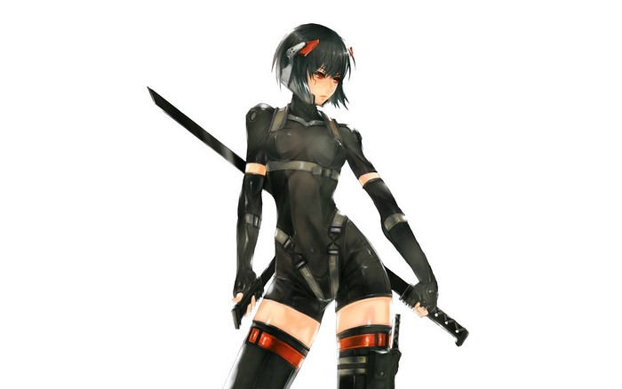 Brunette warrior girl with swords