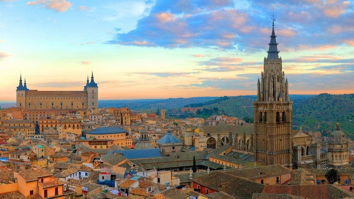 Toledo, Spain cityscape with cathedral and Alcázar