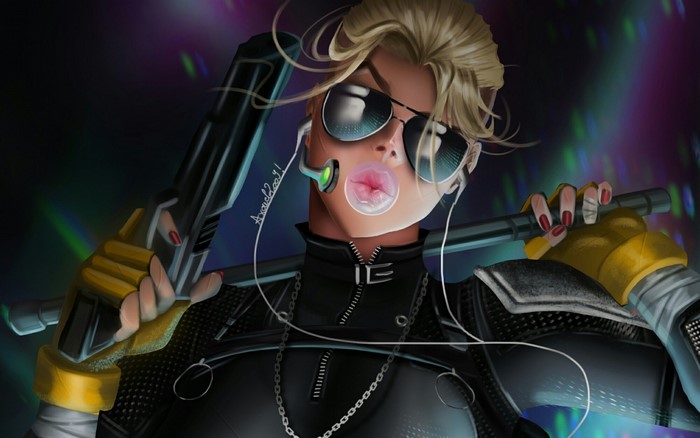 Cassie Cage from Mortal Kombat with a gun