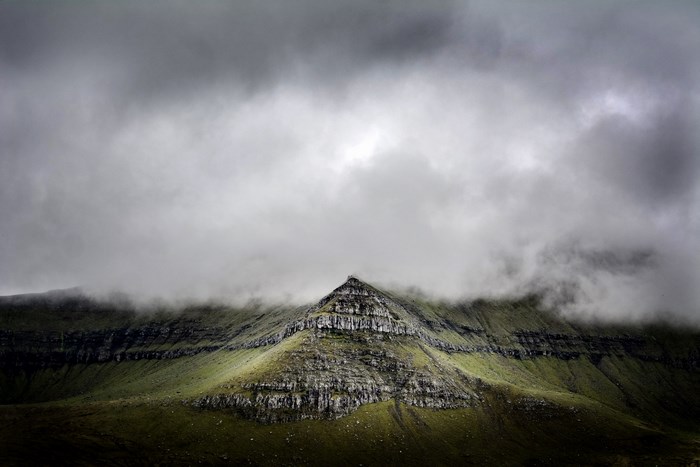 Faroe Islands mountain peak with clouds