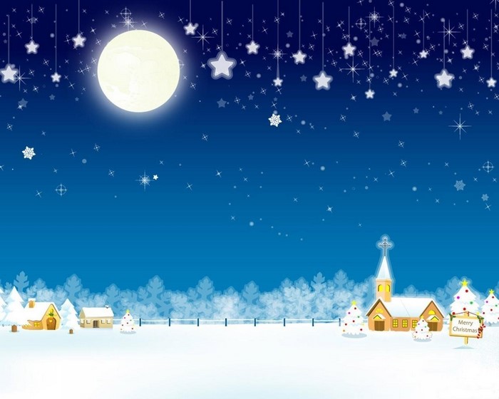 Christmas Village Scene with Moon and Stars
