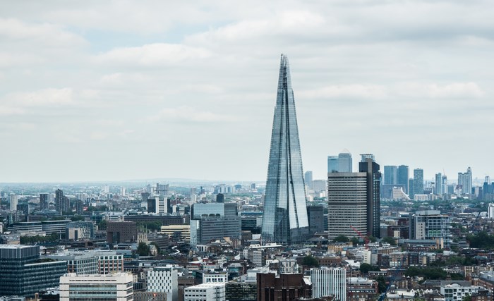 The Shard and London Skyline Under Cloudy Sky