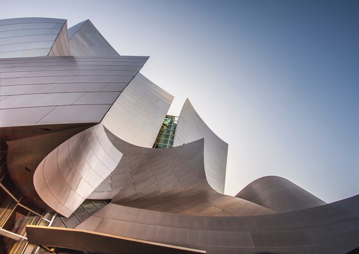 Walt Disney Concert Hall exterior with curved metal facade