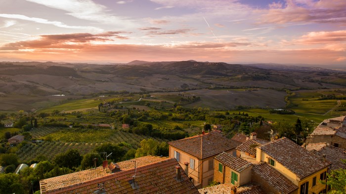 Tuscan Village Landscape at Sunrise