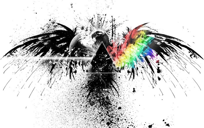 Pink Floyd inspired eagle with prism and paint splatters