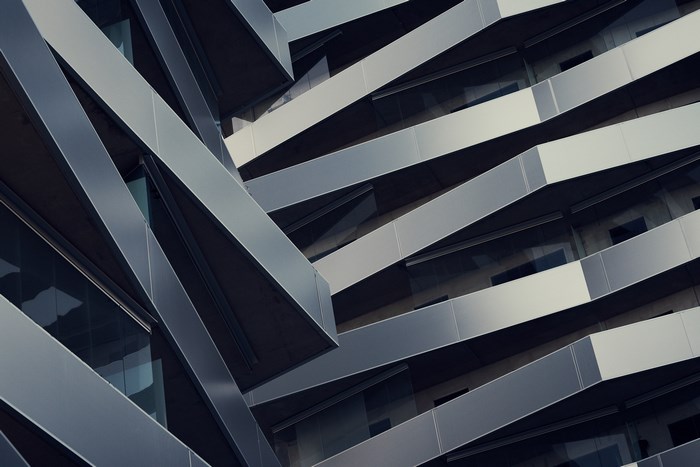 Abstract geometric facade of a modern building in Stockholm