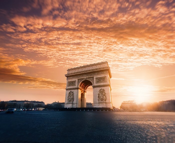 Sunset Behind the Arc de Triomphe in Paris