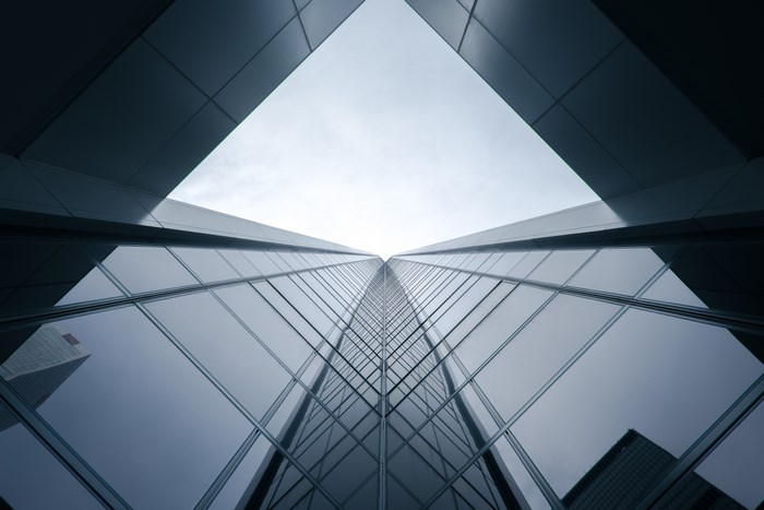 Modern architecture with reflections in glass