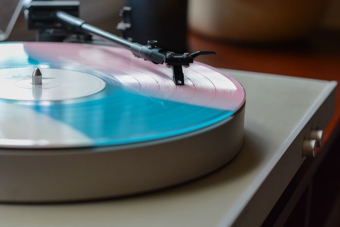 Vintage Vinyl Record Player with Colorful Record