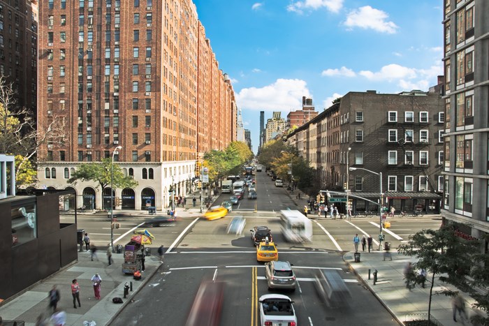 New York City Street with Traffic and Buildings