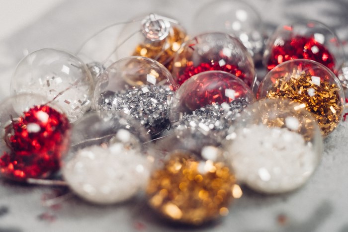 Colorful Christmas Glitter Baubles Close-Up
