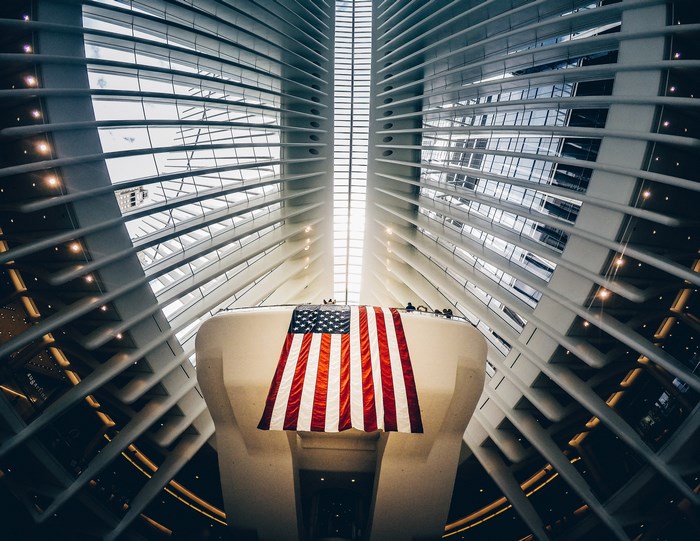 American flag inside the Oculus in New York City