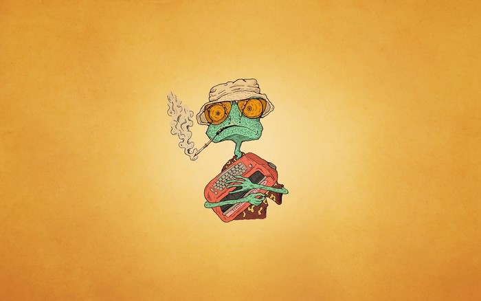 Rango the chameleon smoking and holding a typewriter