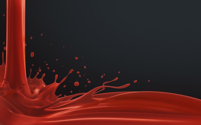 Red liquid splashing and flowing