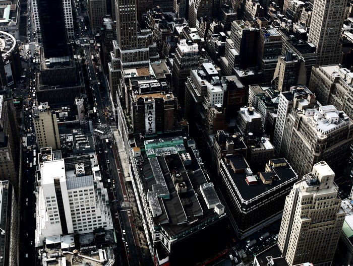 Aerial view of New York City skyscrapers and Macy's