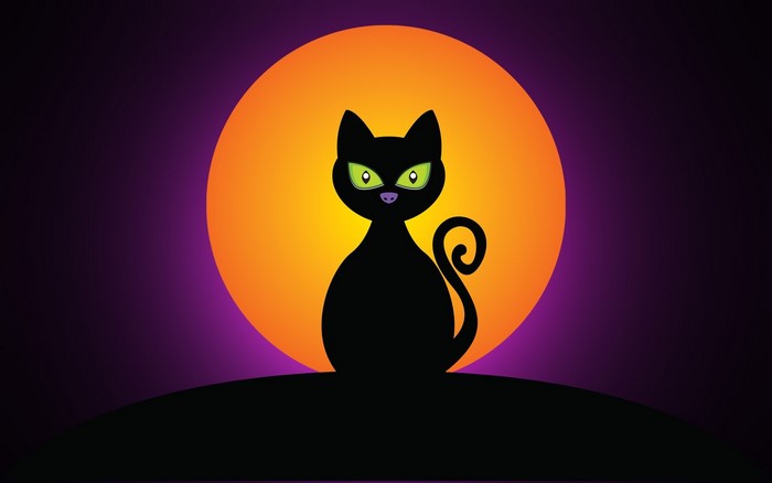 Black cat silhouette against a large orange moon