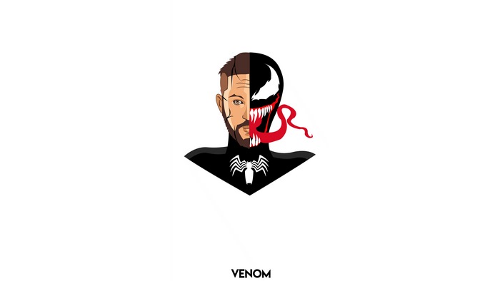 Venom artwork of Tom Hardy as Eddie Brock and Venom