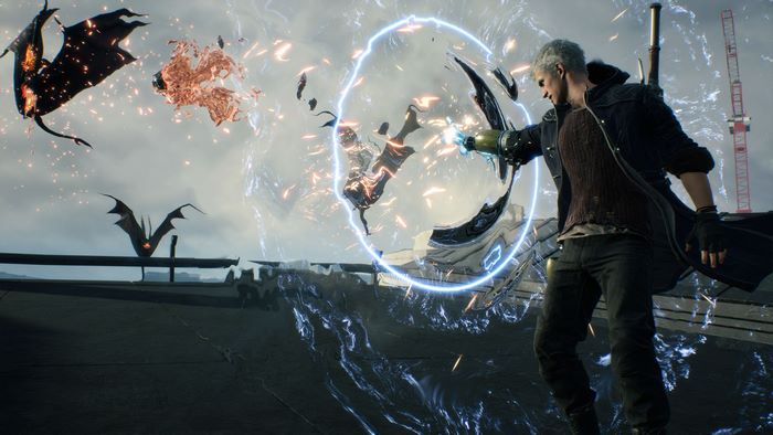 Nero from Devil May Cry 5 fighting demons