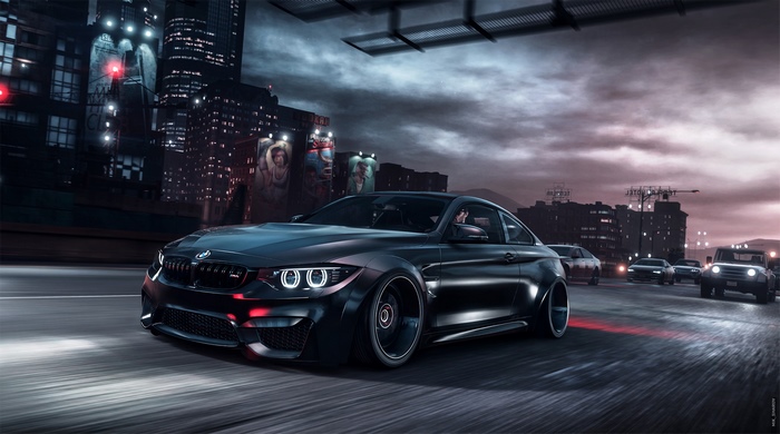 Sleek Black BMW Racing Through GTA V City Night