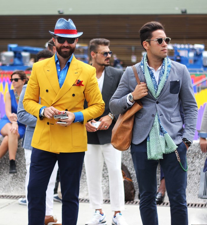 Two stylish men in bold fashion