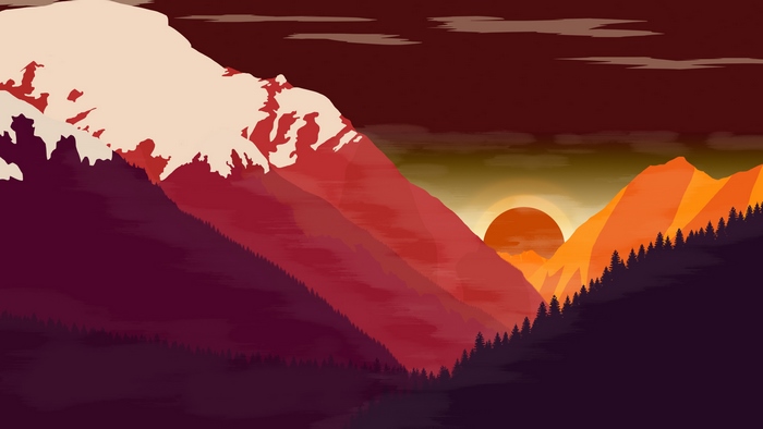 Minimalist mountain landscape at sunset