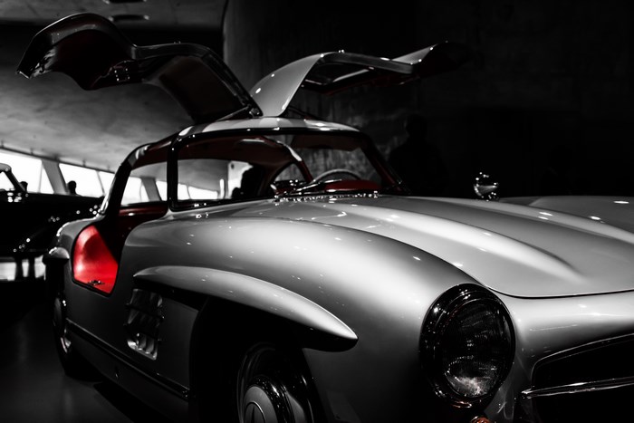 Silver Mercedes-Benz 300 SL Gullwing Coupe