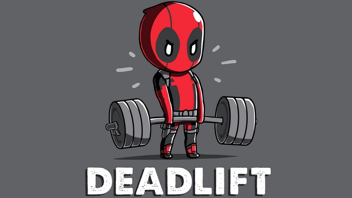 Deadpool doing a deadlift