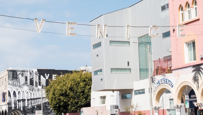 Venice Beach Mart sign and buildings
