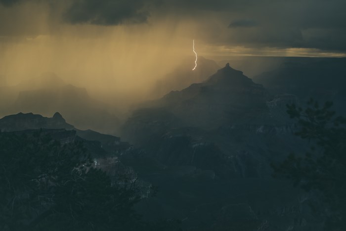 Lightning strikes over the Grand Canyon during a storm