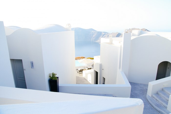 White architecture overlooking the sea in Greece