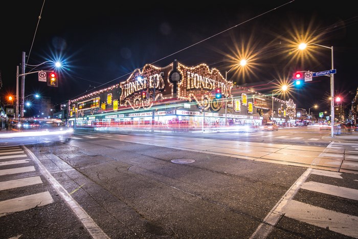 Honest Ed's at Night with Long Exposure Traffic