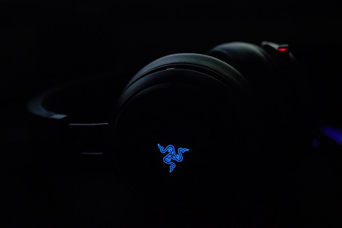 Razer headphones with blue glowing logo
