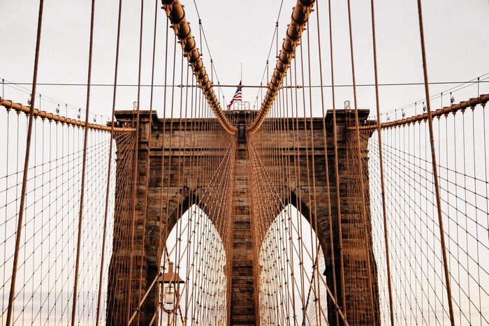 Brooklyn Bridge with American Flag
